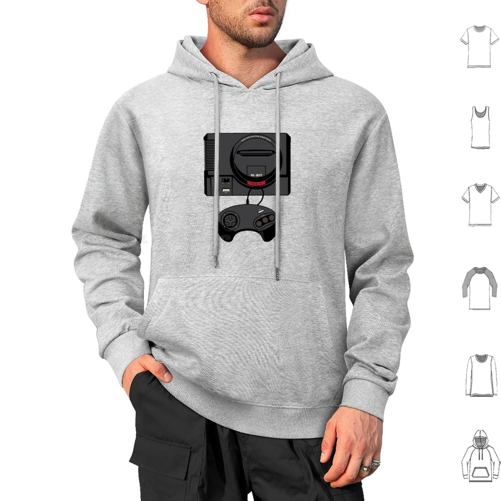 Gaming Console Genesis - Retro Black 16-Bit Hoodies Long Sleeve